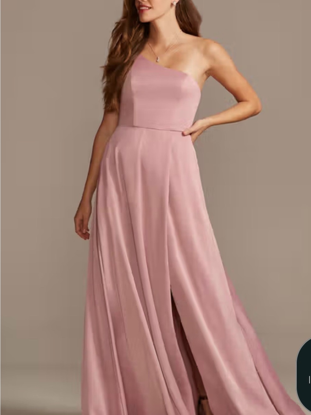 David’s Bridal Crepe-Back Satin One-Shoulder Bridesmaid Dress Quartz Size 0